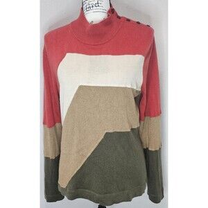 Vtg Carlisle Multi Color Block Silk Cashmere Mock Neck Sweater Size XL Buttons